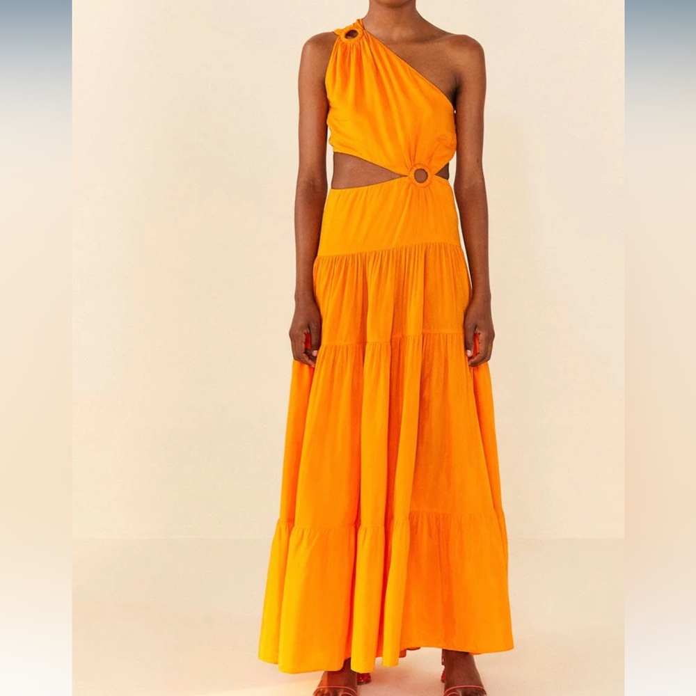 Farm Rio Orange Asymmetrical Maxi Dress